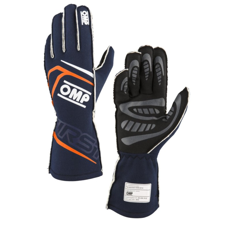 Gants OMP FIRST FIA 8856 2018 Bleu Marine Orange