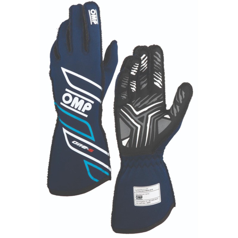 Gants OMP ONE S FIA 8856 2018 Bleu Marine Cyan